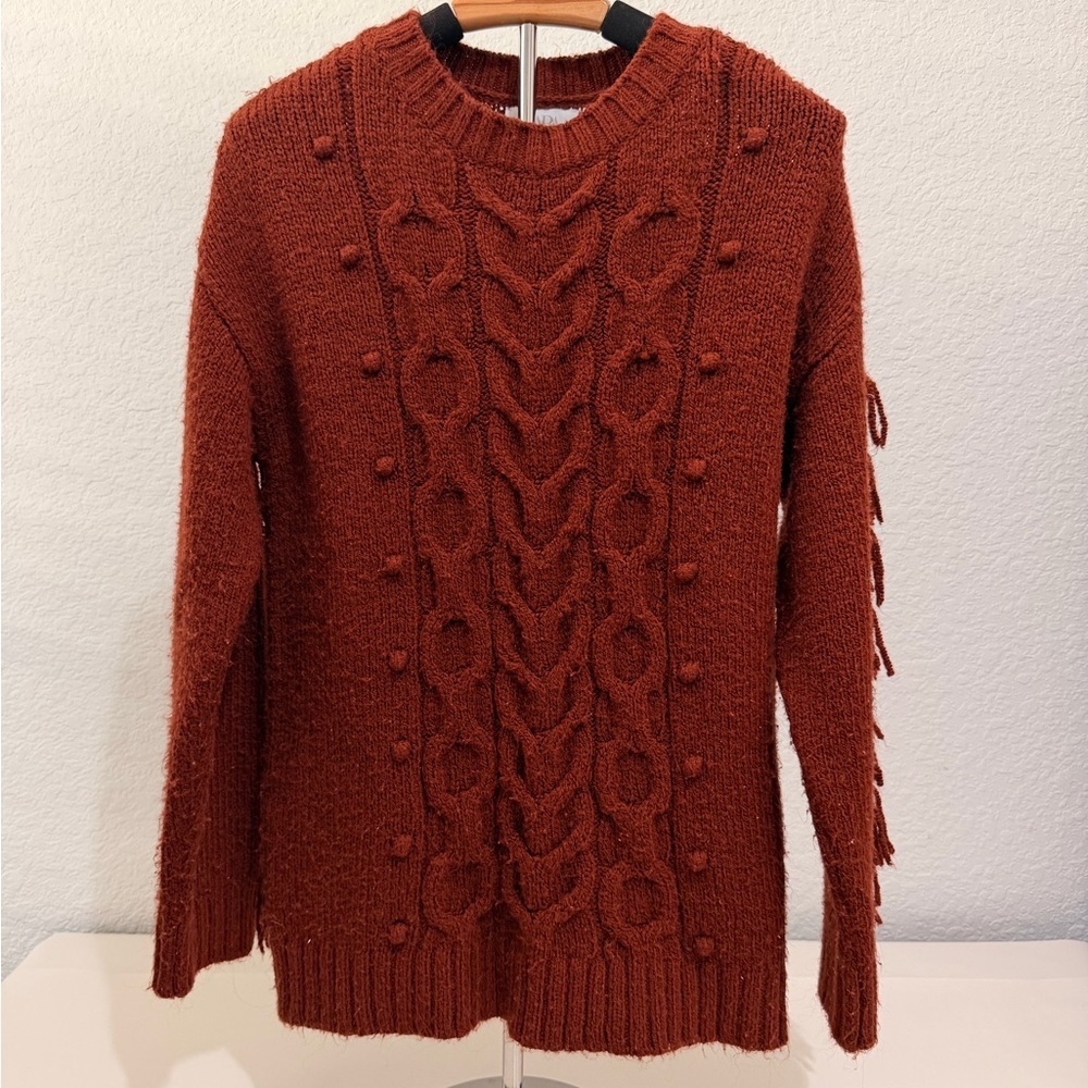 ✨ ZARA Rust Cable Knit Sweater with Fringe Sleeves – Boho Cozy Statement ✨